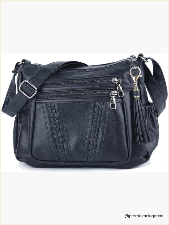 Handbags - PU Leather Crossbody Bag with Multiple Pockets - Lightweight Shoulder Bag